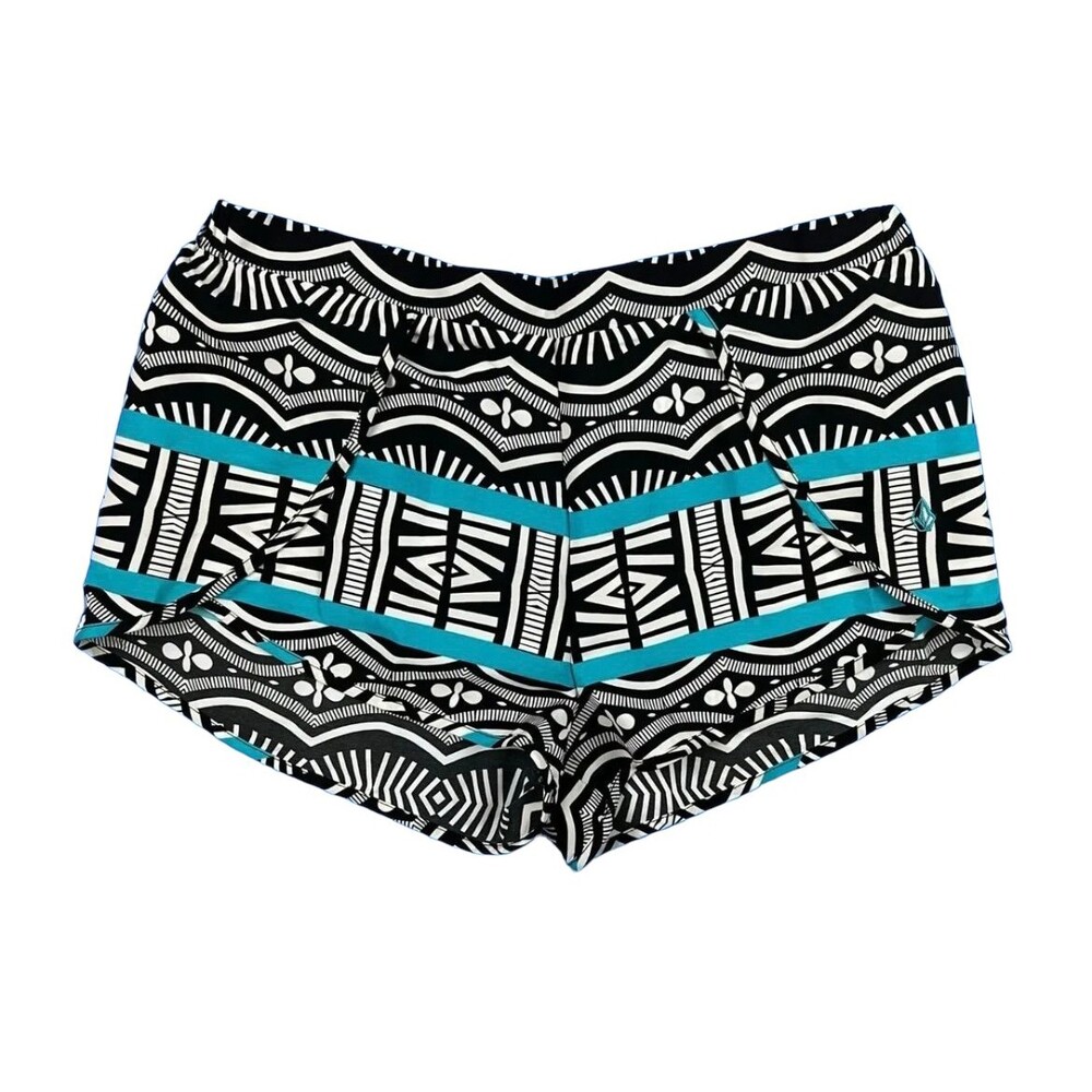 VOLCOM Shorts  Women's S  Swim Coverup Pull-on  Black White & Turquoise Print